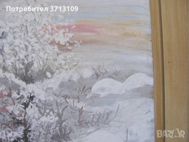 Картина акрилни бои -зима , картон ,48х34см., снимка 5 - Картини - 51522099