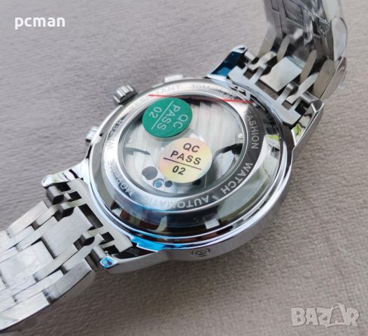 LIGE Silver Blue LG9841 Луксозен мъжки автоматичен механичен часовник с метална верижка, снимка 5 - Мъжки - 45249809