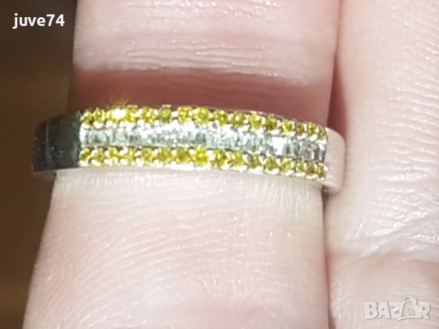СРЕБЪРЕН  ПРЪСТЕН С  ЕСТЕСТВЕНИ ЖЪЛТИ  И БЕЛИ  ДИАМАНТИ  СЕРТИФИКАТ , снимка 8 - Пръстени - 52837619