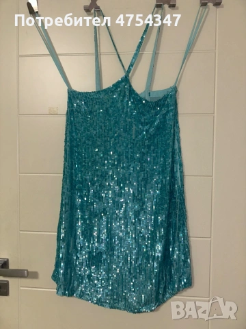 Нова дизайнерска рокля P.A.R.O.S.H. с пайети – тюркоазено синя – с етикет, снимка 2 - Рокли - 53698781