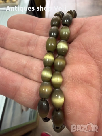 Броеница от полускъпоценен камък "котешко око" №8001 , снимка 3 - Антикварни и старинни предмети - 53924195