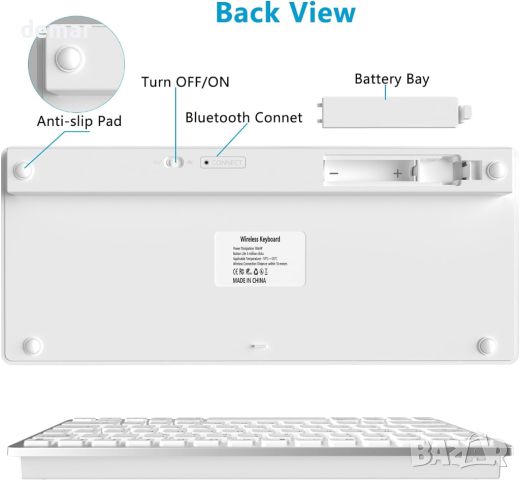 Безжична мини клавиатура, за IOS, Windows, Android (сребристо бяло), снимка 3 - Клавиатури и мишки - 45222637