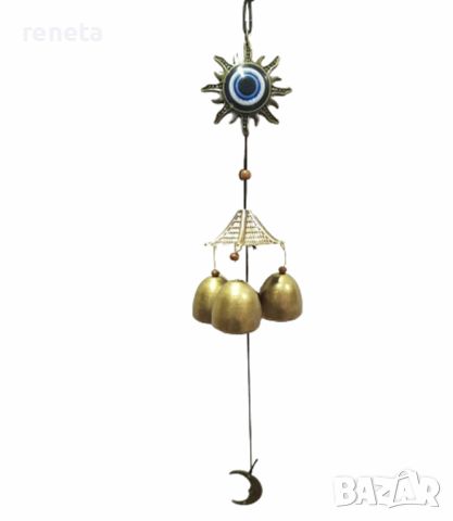 Вятърен звънец Слънце с око, метал, 3 камбанки, снимка 1 - Декорация за дома - 46056381