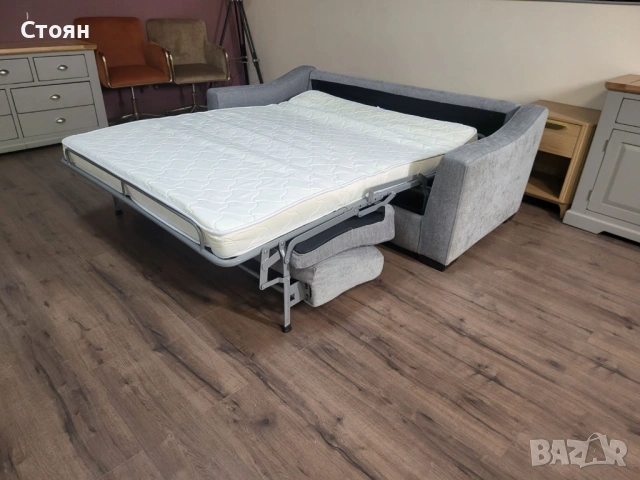 Сив диван от плат тройка с функция сън "Optimus", снимка 6 - Дивани и мека мебел - 53698952