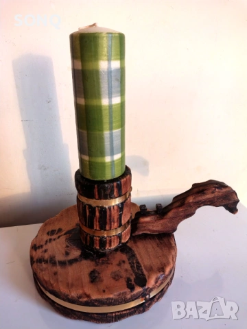 Интересен Много Стар Дървен Свещник