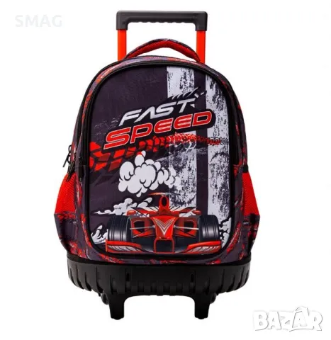 Ученическа раница - Elementary Black Fast Speed ​​​​Formula Trolley със светлина S_00088, снимка 1 - Раници - 46999269