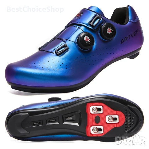 Мъжки велосипедни обувки, съвместими с SPD и Delta педали, дишащи, неплъзгащи - Сини UK 10 / EU 44, снимка 13 - Аксесоари за велосипеди - 53136698