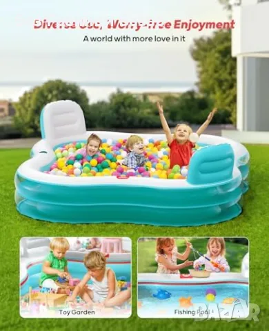 Нов Надуваем басейн QPAU с облегалки – двор/градина, възрастни/деца, снимка 6 - Басейни и аксесоари - 49659955