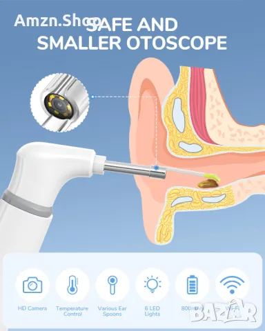 SMART Отоскоп ScopeAround 3,9 мм ултратънък безжичен цифров отоскоп WiFi ушен отоскоп със светлина, снимка 8 - Друга електроника - 47010440