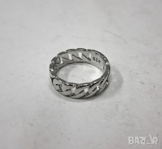 Сребърен пръстен, халка с дизайн верига, снимка 3 - Пръстени - 31196301