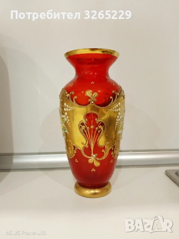 Червена ваза Бохемия., снимка 2 - Вази - 53400496