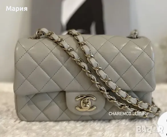 Красива сива чанта Шанел/Chanel от естествена кожа , снимка 6 - Чанти - 49892536