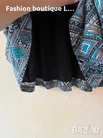 Тюркоазена рокля с ластик в талията и подплата на геометрични фигури тип индианска плетка 👗 , снимка 3 - Рокли - 51180850