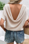 Дамска блуза в бежов цвят с къс ръкав и ефектен гръб, снимка 3