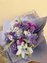 Голям вечен букет в лилаво от плюшена тел, снимка 1