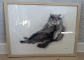 Невероятен Акварел, пухкава котка, изкуство, авторска картина, оригинал, коте, коледен подарък, снимка 4