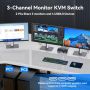 Нов KVM Switch 4K 60Hz 3 HDMI монитора 2 компютъра USB 3.0 - 5Gbps, снимка 3