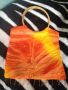 Лятна чантичка Saison seche дървени дръжки текстил оранжево жълто, снимка 1 - Чанти - 45745699