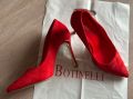 Червени обувки с ток кадифе, снимка 1 - Дамски обувки на ток - 45667666