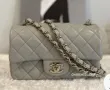 Красива сива чанта Шанел/Chanel от естествена кожа , снимка 6