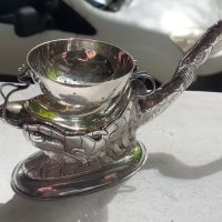 Стара антикварна сребърна цедка за чай с дракон - маркировки, снимка 1 - Антикварни и старинни предмети - 45734060