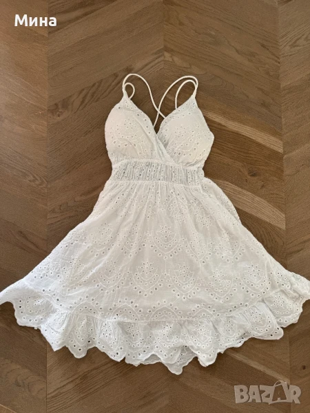 Дамска бяла рокля от памучна материя, снимка 1