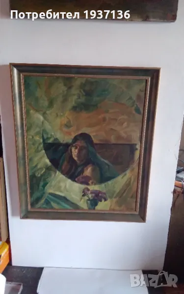 Стара картина масло върху платно опънато върху фазер подписана 1985 г, снимка 1