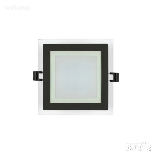 LED Луна 6W Стъкло - Квадрат Неутрално Бяла Светлина IP44 Черен Ринг, снимка 1