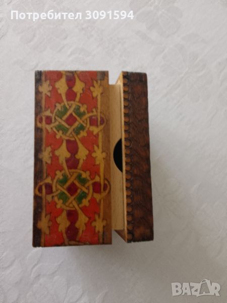 Стара дървена пирографирана кутия за карти за игра, снимка 1