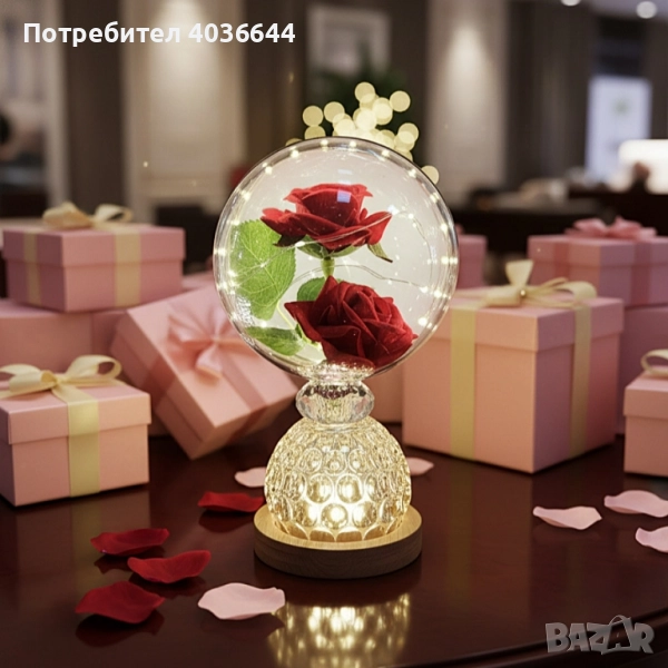 Лампа с вечни рози и топла LED светлина – подарък, който не увяхва, снимка 1