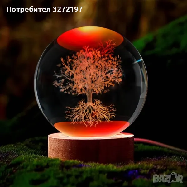 LED Светеща кристална топка/лампа, 3D сензорна -Дървото на живота, снимка 1