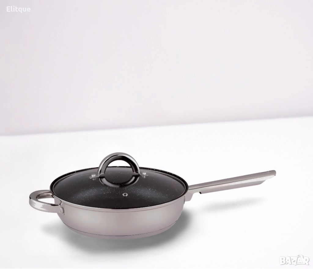 Тиган с капак Rosberg 24x6.5см., Неръждаема стомана, Мраморно покритие, снимка 1