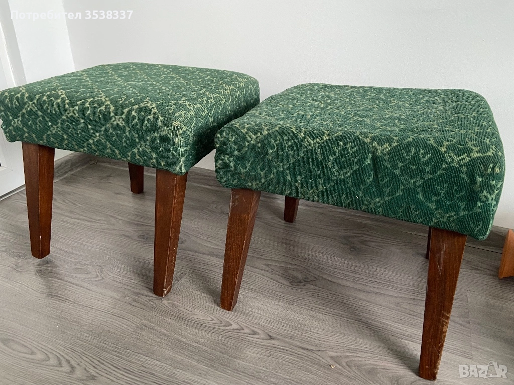 Комплект ретро соц зелени табуретки 2 броя , снимка 1