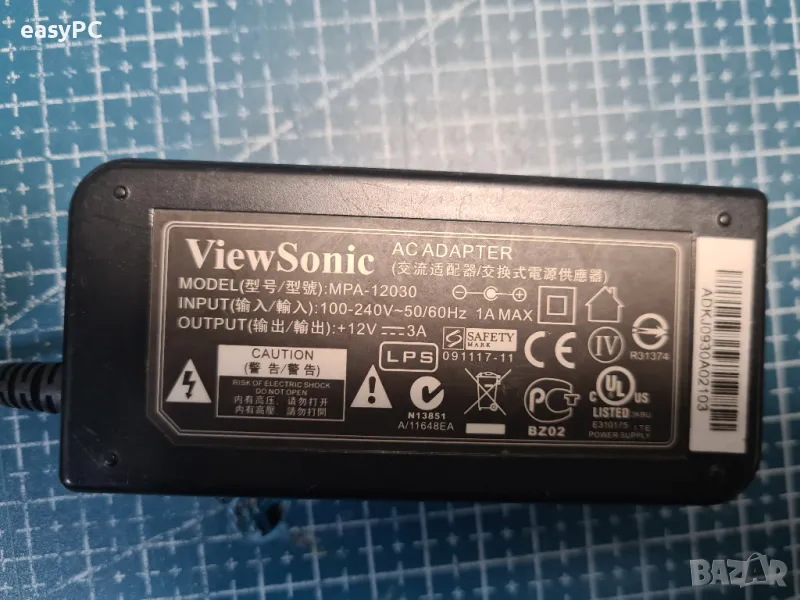 Оригинален захранващ адаптер VIEWSONIC MPA-12030 12V 3A 36W, снимка 1