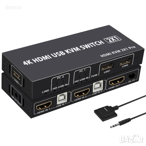 HDMI KVM превключвател 2 компютъра - 1 монитор 4K 60Hz, снимка 1