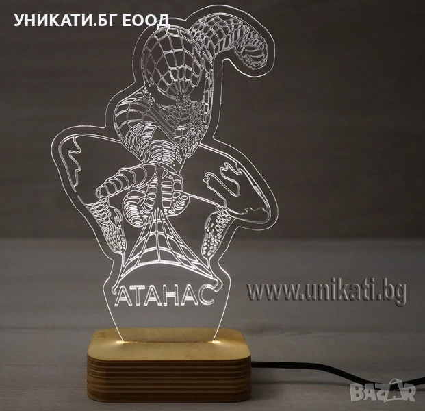 3D Лед лампа с анимационен герой и име на дете - Подарък за дете със Спайдърмен, снимка 1
