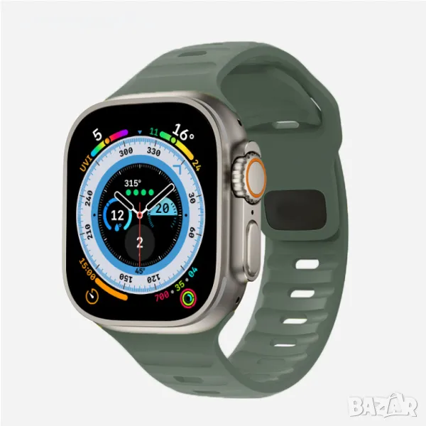 Силиконова каишка Apple Watch Ultra – 49mm, 45, 44, 42  масленозелена, снимка 1