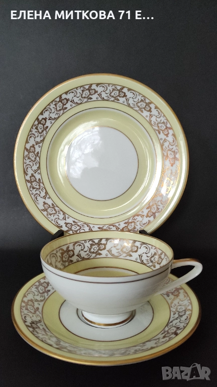 Един неустоим троен сет за чай/дълго кафе от фин прозирен порцелан, снимка 1