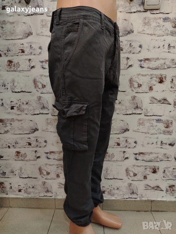 Blackzi- карго сив панталон, с 4 джоба с капак, италиански джоб, ластик на крачола, 100% памук, снимка 1