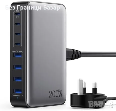 Ново мощно Компактно 200W USB C зарядно за пътуване и домашна употреба, снимка 1