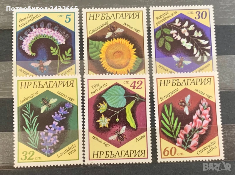 2637. България 1987 - БК 3608 /13 : ” Флора и фауна. Пчели и медоносни растения. ”, **, МNH, снимка 1