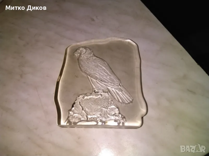 Cristal d'Arques  Crystal  Bald Eagle  Paperweight оловен кристал с гравиран плешив орел, снимка 1