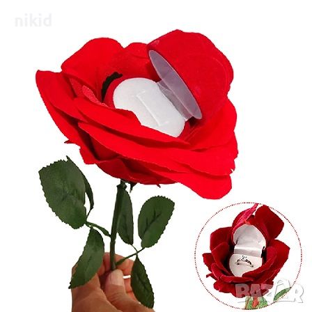 червена роза с кутия от кадифе плюш кутийка за пръстен бижу подарък, снимка 1