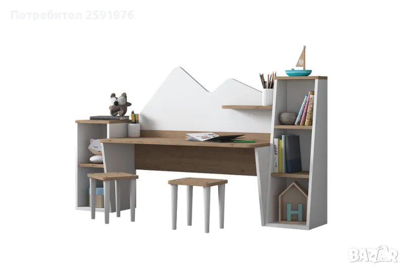 Детско бюро Bubble с етажерки + 2 табуретки 180x45x93.5см - Промо цена, снимка 1
