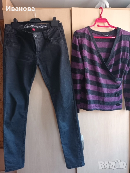 Сет от панталон тип дънки и блуза с интересни копчета, снимка 1