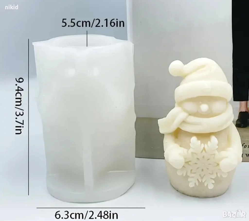 3D Снежен човек държи снежинка силиконов молд форма фондан шоколад смола гипс свещ декор, снимка 1