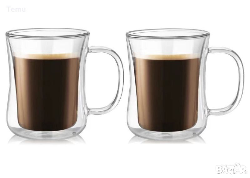 Стъклена чаша за капучино или чай с двойно дъно 350 мл - ПРОМОЦИЯ, снимка 1