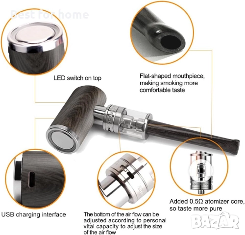 Kamry K1000 Plus Класическа дървена електронна система, 1000mah 30W, снимка 5 - Лули - 52919391