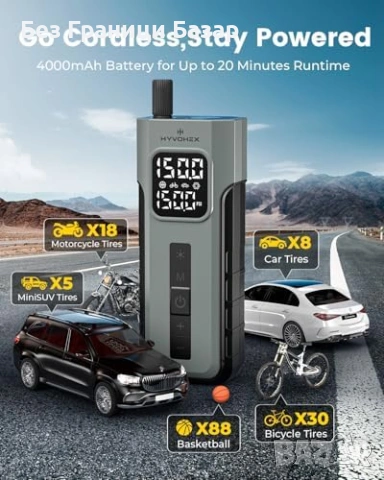 Нов компресор Портативна помпа за гуми 10.34 Bar авто стоп LED дисплей, снимка 3 - Друга електроника - 53839406