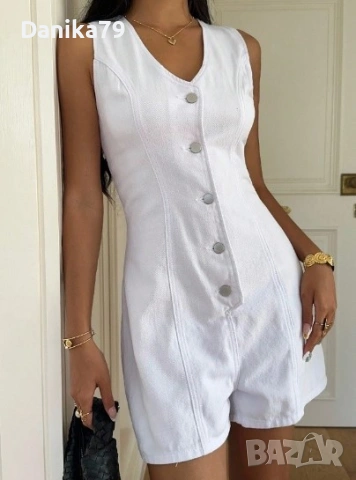 Дамски бял дънков летен гащеризон, снимка 4 - Гащеризони - 53485416